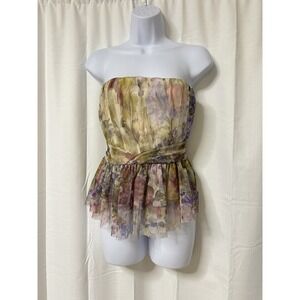 Express Floral Tulle Tube Top Peplum Summer Pastel L